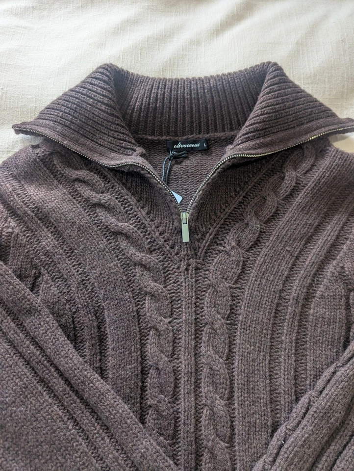 Olivaceous Women Cable Knit Chocolate Brown Sweater Size L Chunky Outdoors Count - Imagem 2 de 4