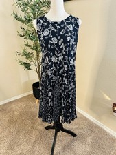 Starina Vintage Floral Dress Navy White Floral Godets Cottagecore Size Medium