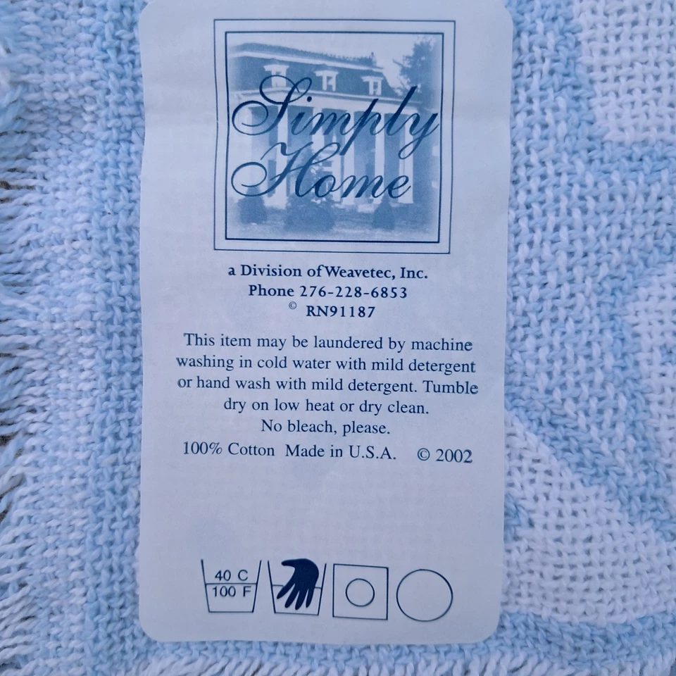 Manta vintage 2002 Baby Throw Down I Lay Me azul blanco tapiz infantil decoración Foto 3 de 4