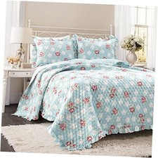 Cottage Core Floral Ruffle Reversible Oversized 3 King/Cal King Blue  Blush