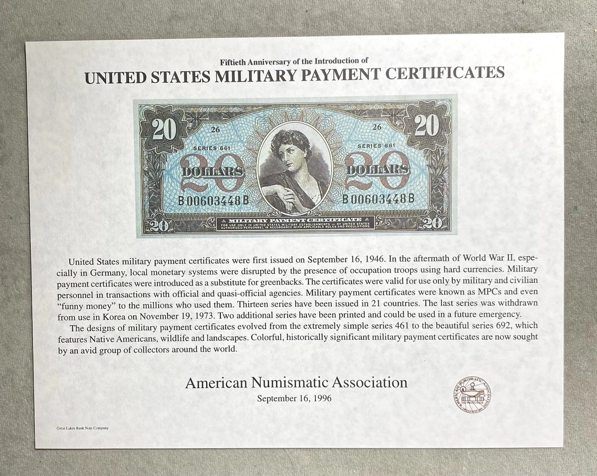 Uncirculated $20 US Military Payment Certificates for sale | eBay