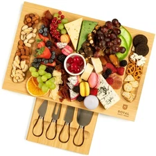 ROYAL CRAFT WOOD Premium Bamboo Charcuterie Board Set - Cheese Platter & Serv...