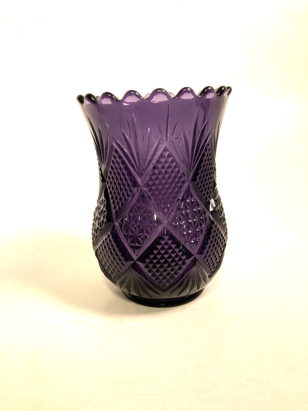 Bud vase, irradiated purple, embossed and debossed