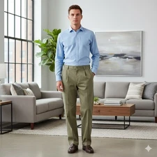 Jos A Bank Pleated Chino Pants Mens 34x32 Beige Classic Career Trousers Work