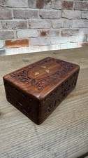 Jali Rosewood Jewellery Box with Brass Inlay Carved wood, Vintage Antique