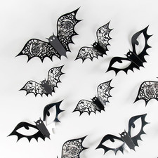 Halloween Decoration 48Pcs Reusable Black Bats Wall Stickers with Double Sided F