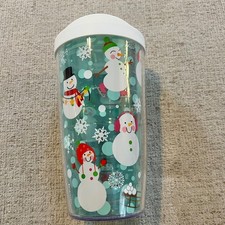Tervis Tumbler 16oz Insulated Travel Cup Winter Snowmen White Lid Made in USA