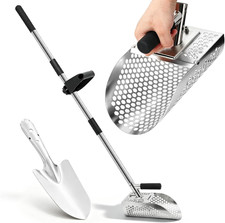 Long Handle Sand Scoop, Stainless Steel Shovel Scoop for Metal Detecting for Adu