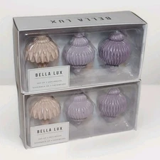 Bella Lux (6) Bohemian Finial Christmas Ornaments Iridescent Scalloped Purple