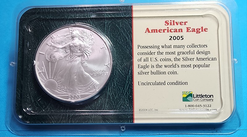 2005 AMERICAN SILVER EAGLE 1 oz. .999 FINE SILVER BU UNCIRCULATED LITTLETON 