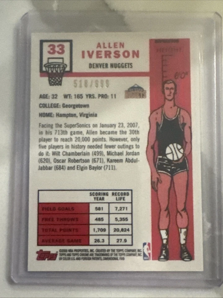 2007-08 Topps Chrome 1957-58 Variation Allen Iverson Refractor#/999 - Image 2 of 2