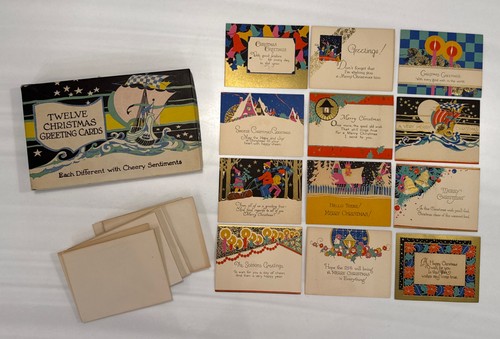 Vintage Box Of 12 Christmas Greeting Cards & Envelopes-1950s? Complete!