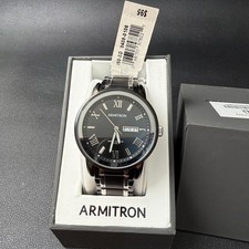 MSRP 95 Armitron Men's 20/4935TB Black/Silver Tone Bracelet Watch New Battery