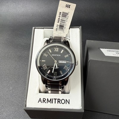 MSRP $95 Armitron Men's 20/4935TB Black/Silver Tone Bracelet Watch New Battery