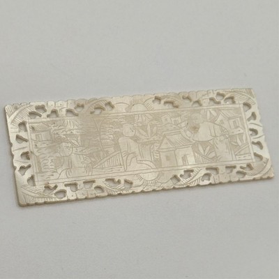 Antique Chinese Export Canton Mother of Pearl Gaming Counter Jeton Reticulated