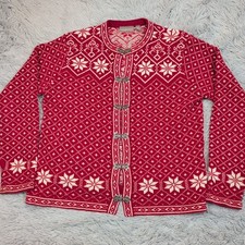 Croft  Barrow Sweater Womens M Red Cardigan Grandma Snowflake Christmas Soft