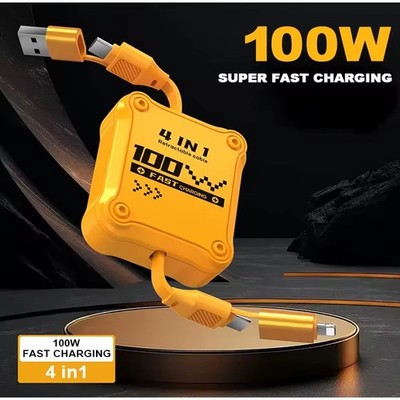 4 in 1 100W USB Type C Fast Charging Retractable Data Cable For iPhone Samsung