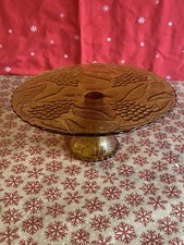 Vintage Indiana Amber Glass Pedestal Cake Plate