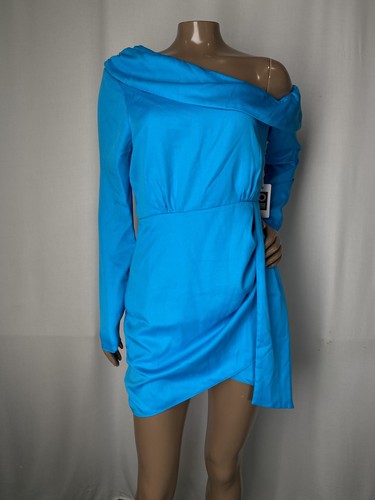 Saylor Womens Mini Dress Cerulean Blue Size S Kirstie One Shoulder Draped Satin