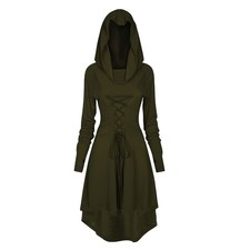 HODBLKT Womens Renaissance Costumes Hooded Robe Lace Up Renaissance Dress Wom...