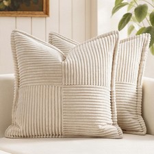 Decorative Throw Pillow Covers for Couch 16x16 Inch Beige 2 Pack
