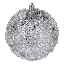 Vickerman 4.75" Plastic Hail Ball Ornaments in Glitter Silver (Set of 4)
