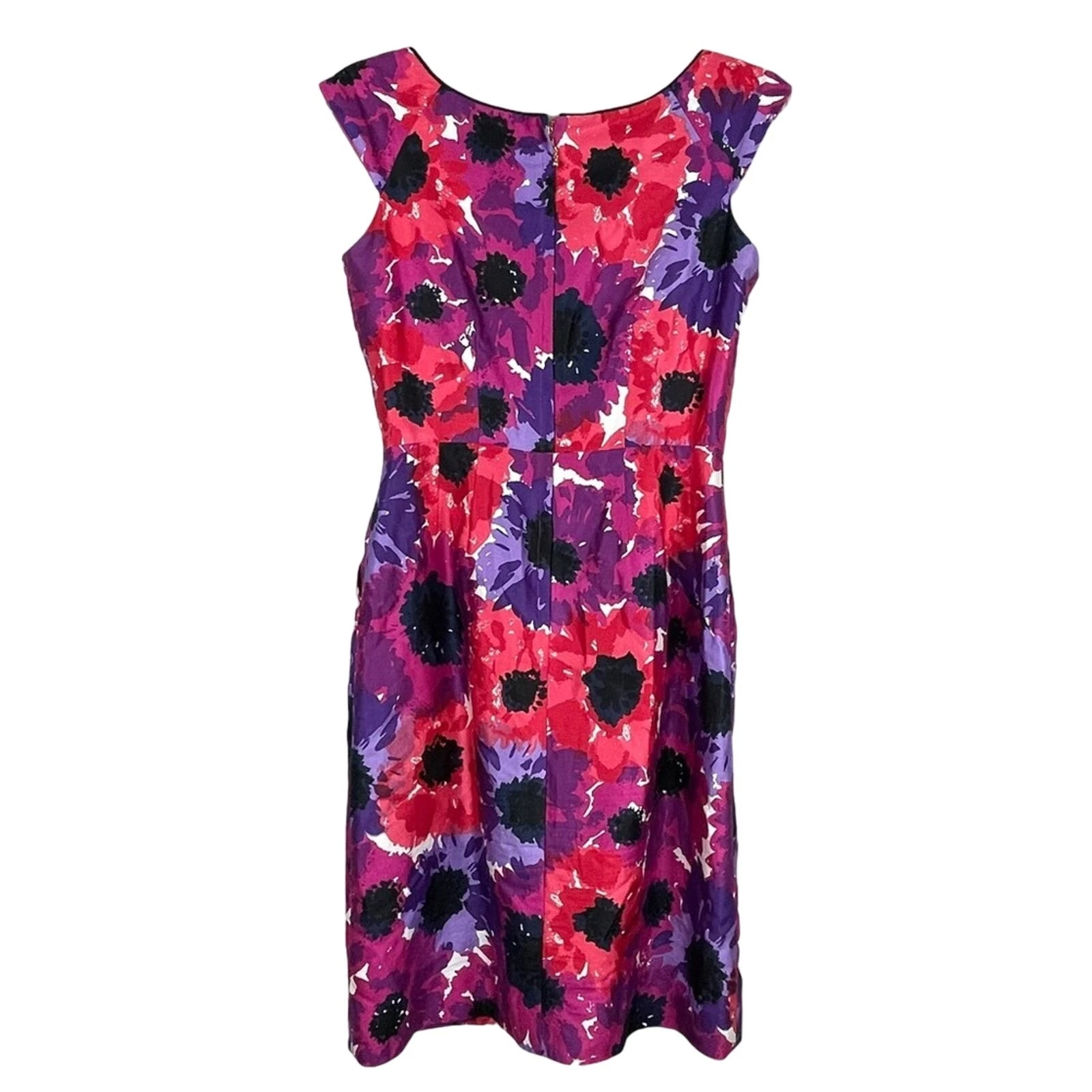 Abito Kate Spade Josie seta tubino floreale nero cintura fiocco taglia 2 tasca senza maniche