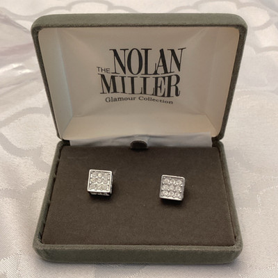 Nolan Miller Glamour Collection Square Crystal Stud Earrings Silver Clear