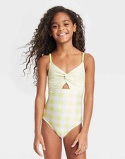 Girls' Gingham Check One Piece Swimsuit - Cat  Jack  Green XS 4/5