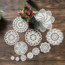 Set of 12 Hand Crochet Doilies Cotton Crocheted Lace Doilies 1-8 Inches Round...