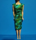 Vintage Look Dress For Barbie, Sheath With Gold Buttons, Blues And Greens