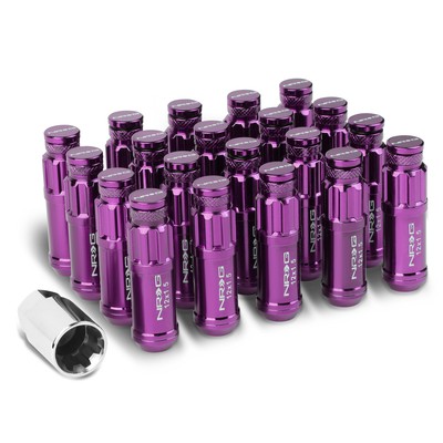 NRG PURPLE 20PC M12X1.5 STEEL SPLINE CLOSE END LUG NUTS&DUST CAP COVER+LOCK KEY