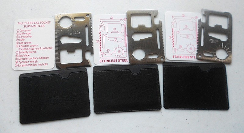 3 NEW MULTIPURPOSE POCKET Wallet Size SURVIVAL TOOLS WITH CASE--STAINLESS STEEL
