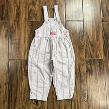 Vintage 90s OshKosh B'gosh White And Pink Floral Striped Overalls Size 3T