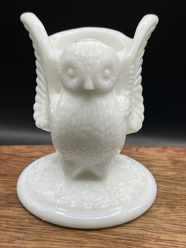 Westmoreland Milk Glass Owl Toothpick Holder Made In USA Vintage eBay