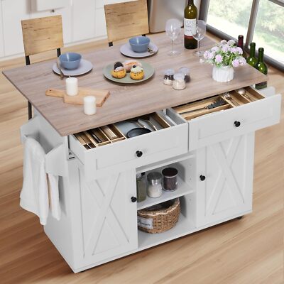 Kitchen Island on Wheel Rolling Cart with Rubberwood Top Spice Towel Rack Drawer