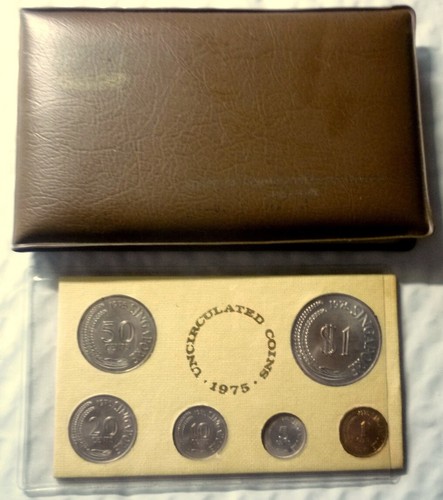 1975 SINGAPORE - OFFICIAL MINT SET (6) - YR of RABBIT - ORIG. BROWN WALLET -RARE - Picture 10 of 13