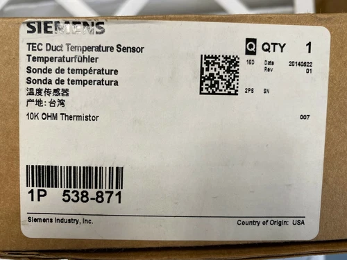 SIEMENS 538-871 011421 TEC DUCT TEMPERATURE SENSOR 10K OHM