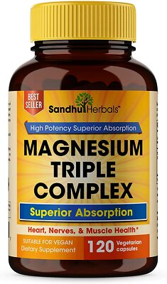 Magnesium Triple Complex 120 Capsules - Support Heart, Nerves & Muscle Health 
