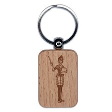 Teacher Instructor Librarian Woman with Ruler Clipboard Engraved Wood Keychain
