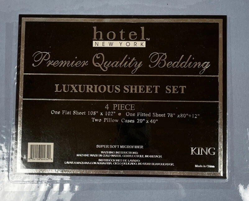 Juego de sábanas de lujo de ropa de cama de primera calidad Hotel New York 4 piezas King Lt azul Foto 4 de 4