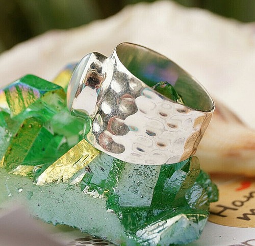 Art Design Breit 925er Silber Ring Opal Multicolor 54 55 56 58 60 Hammerschlag - Bild 11 von 12