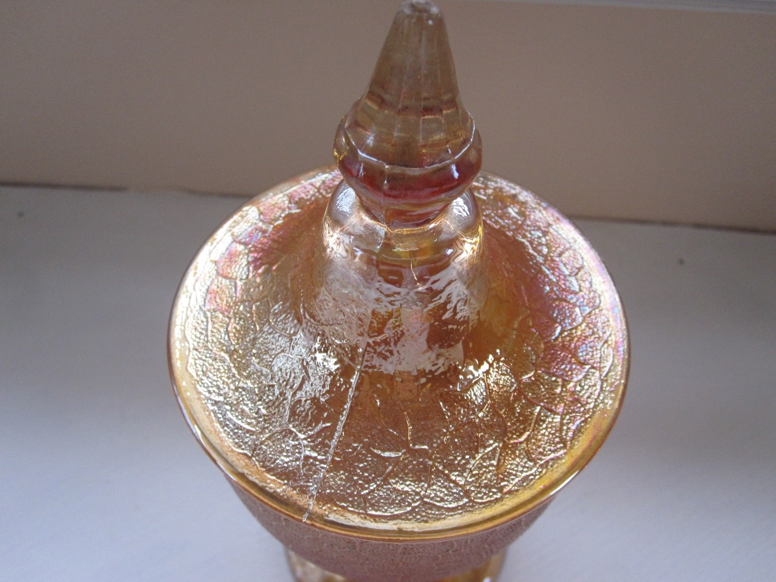 Beautiful Vintage Amber Jeanette Carnival Depression Glass Candy Dish with Lid