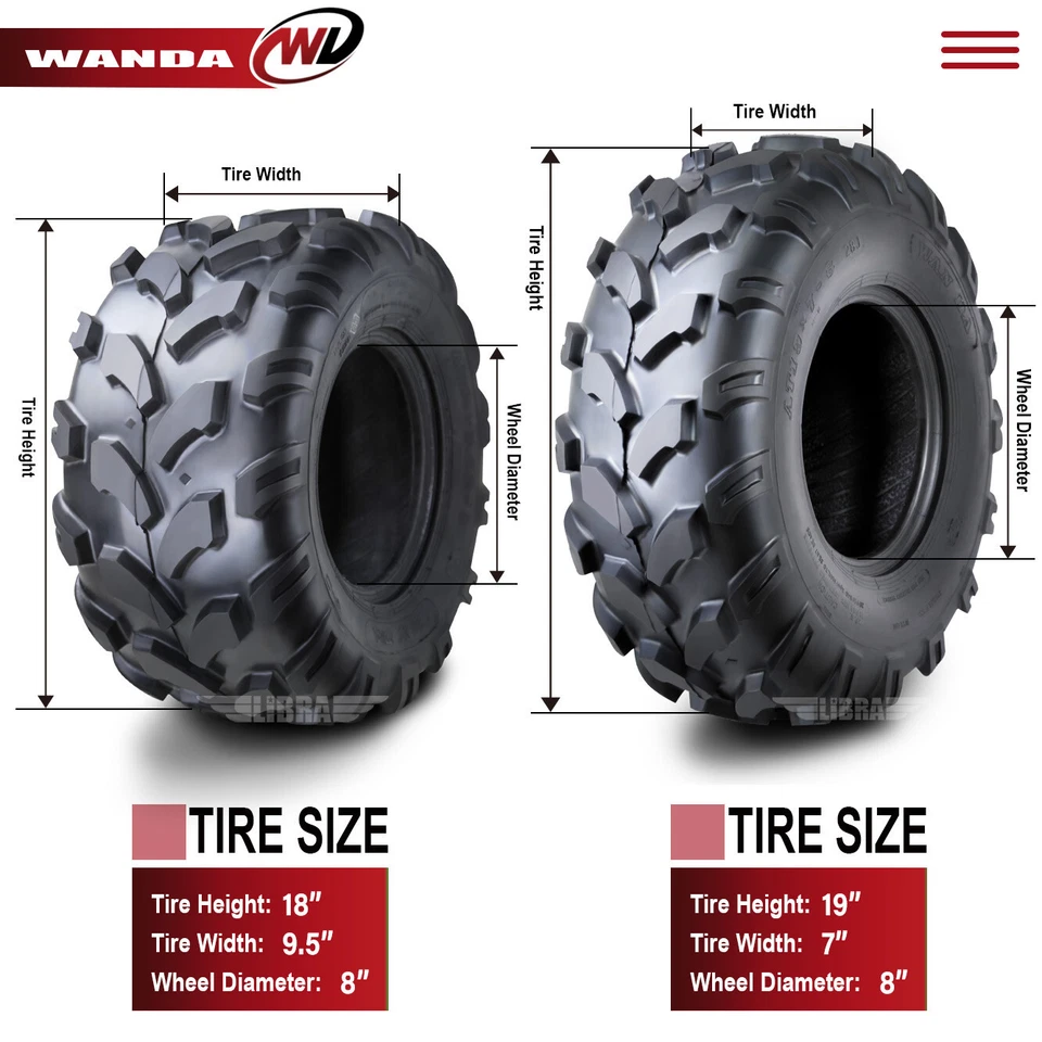 Juego completo de neumáticos Polaris Sportsman 110 2016-2017 19x7-8 19x7x8 y 18x9,5-8 18x9,5x8 Foto 4 de 4