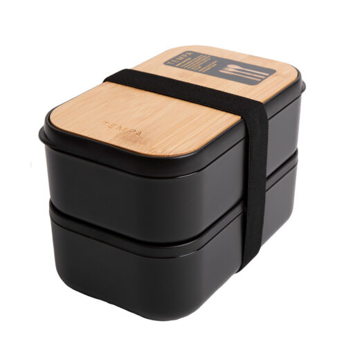 Tempa Bento Airtight/Leakproof Lunch Food Double Storage Box w/Spoon/Fork Black - Picture 1 of 6