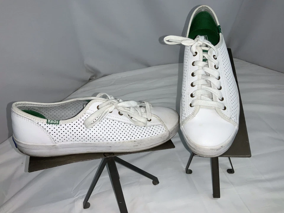 Keds Fashion Sneakers Shoes Sz 9 Women White Leather Lace Worn 2x YGI H0S-213 - Image 2 of 4