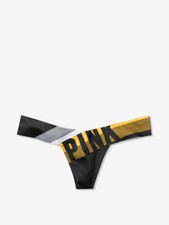 Victoria's Secret PINK Seamless Thong Panty Yellow Black Logo
