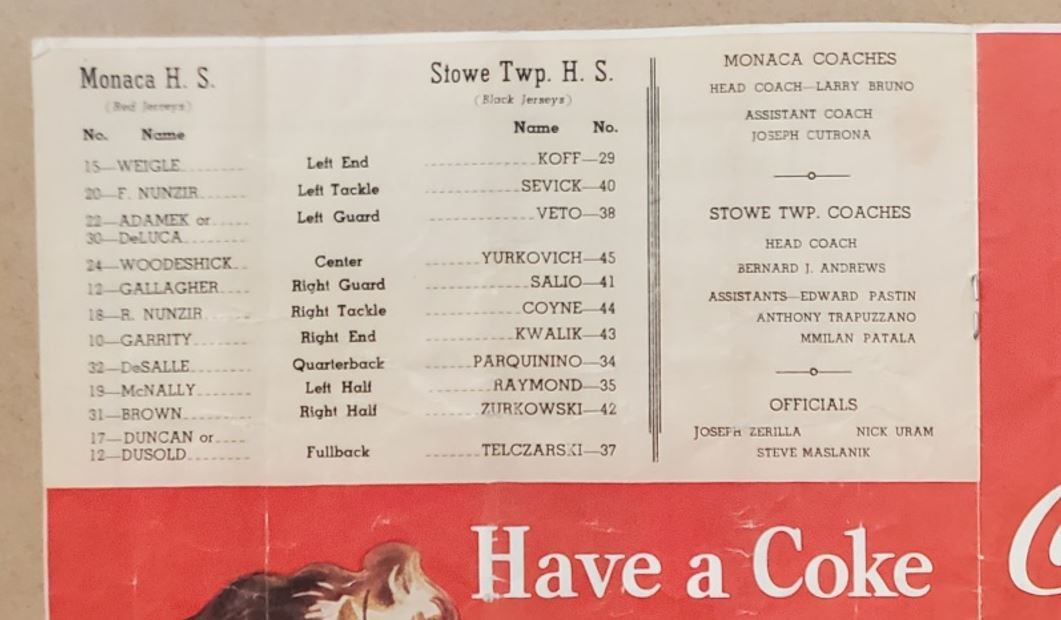 2147—1950 Monaca (PA) vs Stowe Township football program Falak