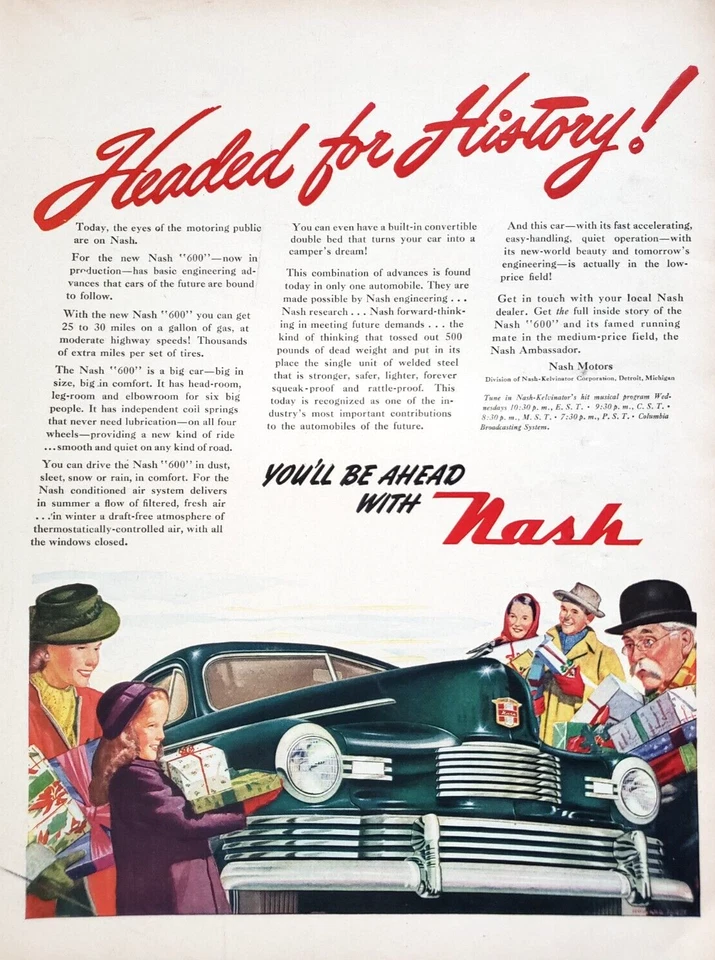 PRINT AD Nash 600 1945 Headed for History Christmas Presents Bowler Hat - Image 1 of 1