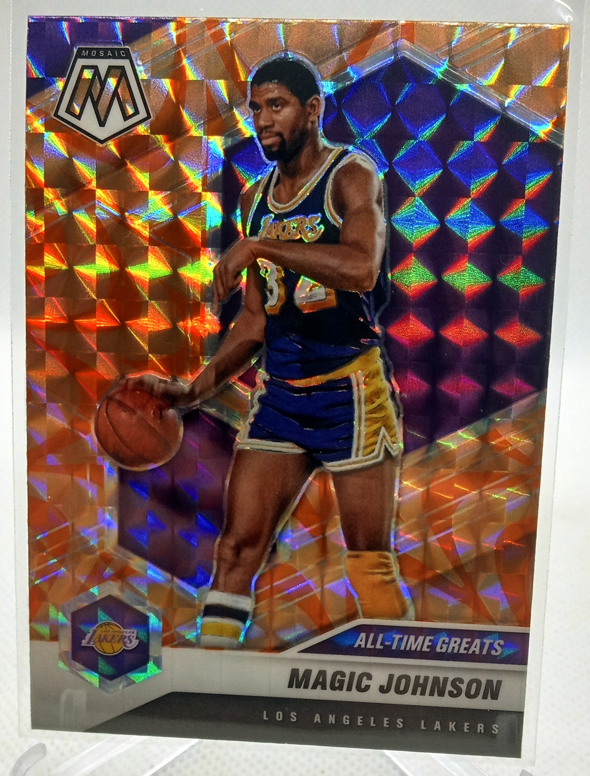 2020-21 Panini Mosaic #288 Magic Johnson Mosaic Reactive Orange